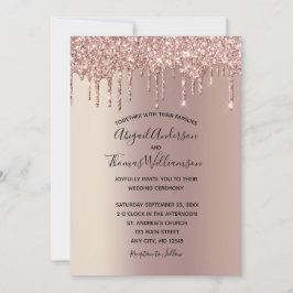 Convite Casamento Elegante e Tendência Drip Glitter Rosa D