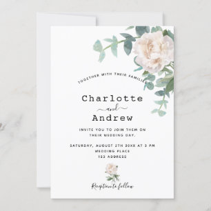 Convite Casamento elegante e verde floral branco