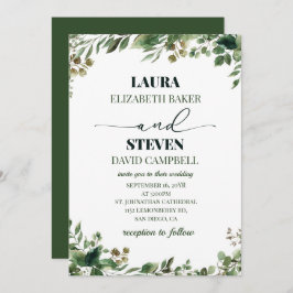 Convite Casamento Elegante e Verde Minimalista