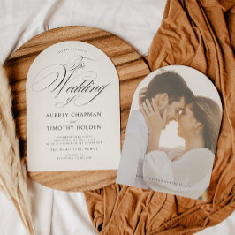 Convite Casamento Elegante Ecru de Caligrafia Negra