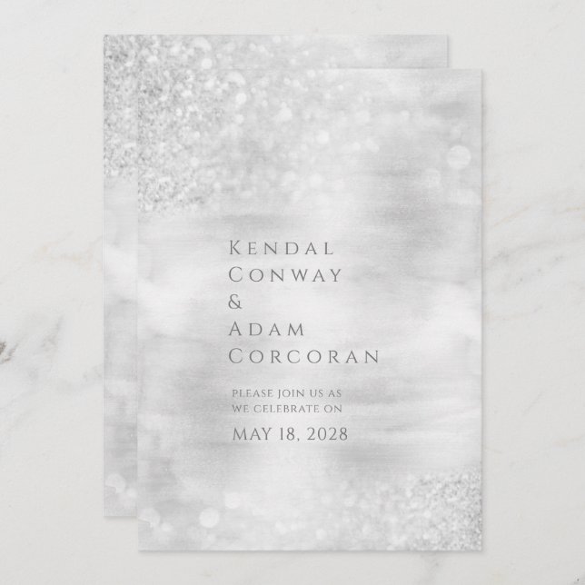 Convite Casamento Elegante Elegante de Silver Crystal Ridg (Frente/Verso)