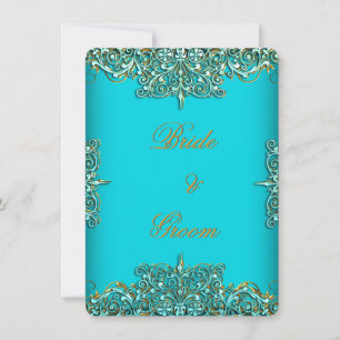 Convite Casamento Elegante Elite Ornate Azul Turquesa Dour