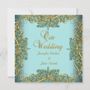 Convite Casamento Elegante Elite Ornato Conjunto Azul Dour