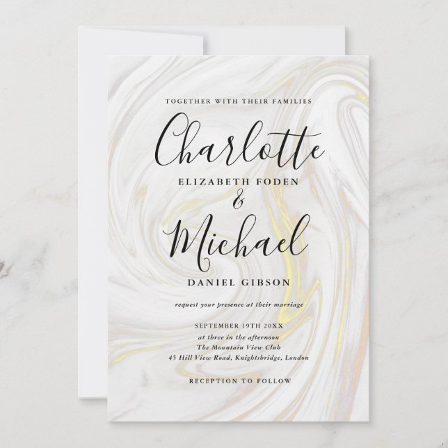 Convite Casamento Elegante em Ágata de Mármore com Letra d (Frente)