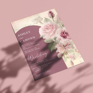 Convite Casamento Elegante em Bege e Rosa Poeira