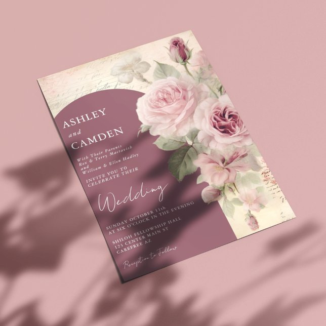 Convite Casamento Elegante em Bege e Rosa Poeira (Criador carregado)