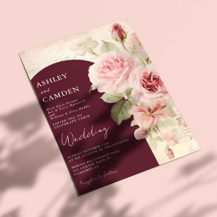 Convite Casamento Elegante em Burgundy e Rosa Bege