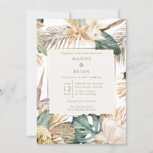 Convite Casamento Elegante em Destino Tropical de Praia