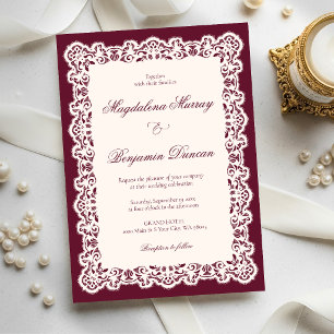Convite Casamento Elegante em Marfim e Burgundy Vintage