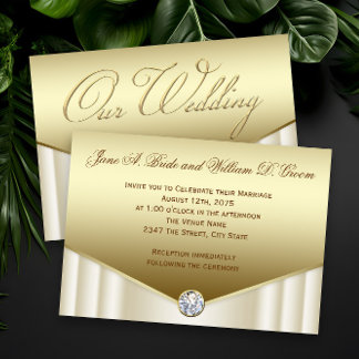 Convite Casamento Elegante em Marfim e Ouro com Redemoinho