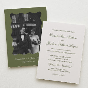 Convite Casamento Elegante em Marfim e Verde