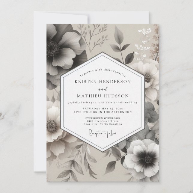 Convite Casamento Elegante em Pewter Bloom (Frente)