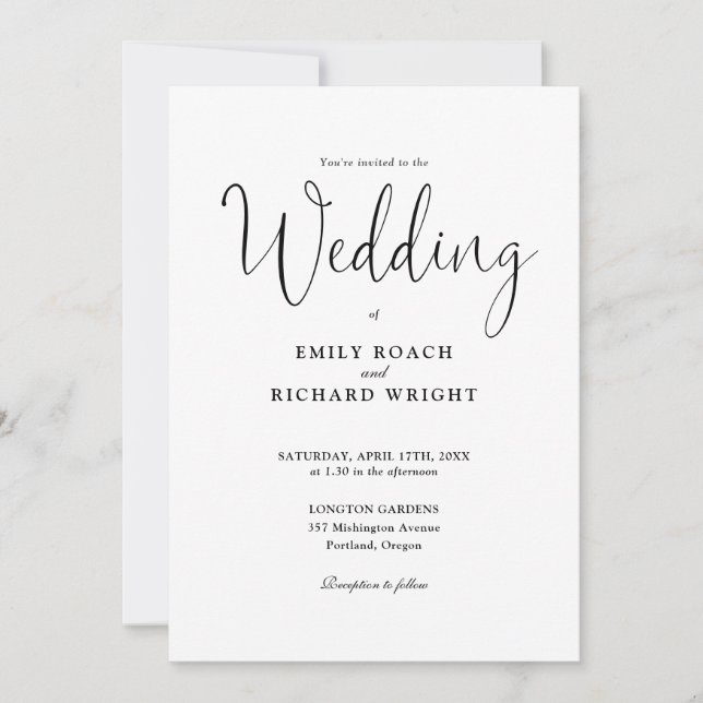 Convite Casamento Elegante em Preto e Branco com Letra de  (Frente)