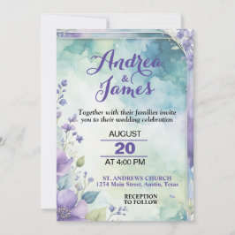 Convite Casamento Elegante em Tons Pastéis de Lavanda e Ve