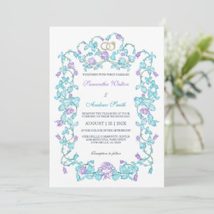 Convite Casamento Elegante em Verde-Azul e Roxo
