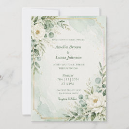 Convite Casamento Elegante em Verde Menta
