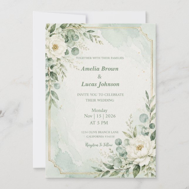 Convite Casamento Elegante em Verde Menta (Frente)