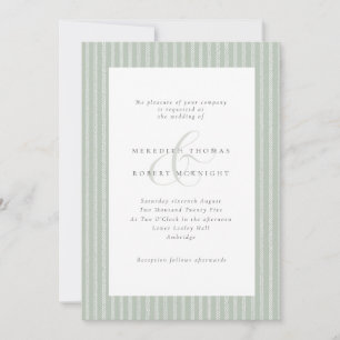 Convite Casamento Elegante em Verde Sage e Listras Brancas