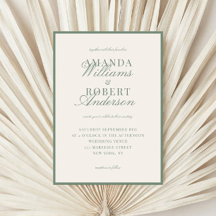 Convite Casamento Elegante em Verde Sage Old Money