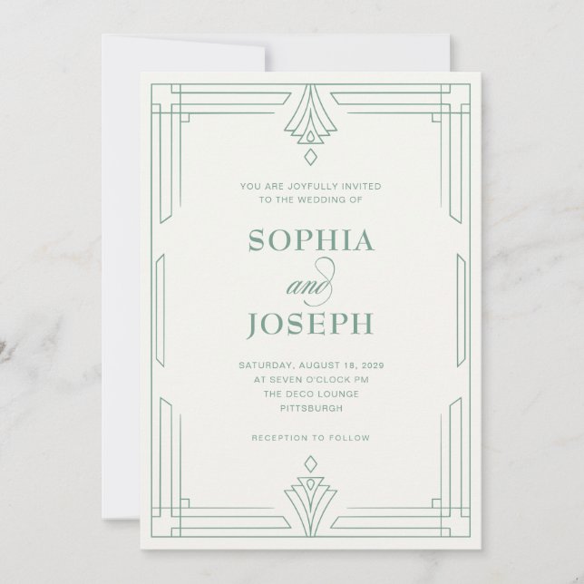 Convite Casamento Elegante em Verde Sálvia e Marfim (Frente)