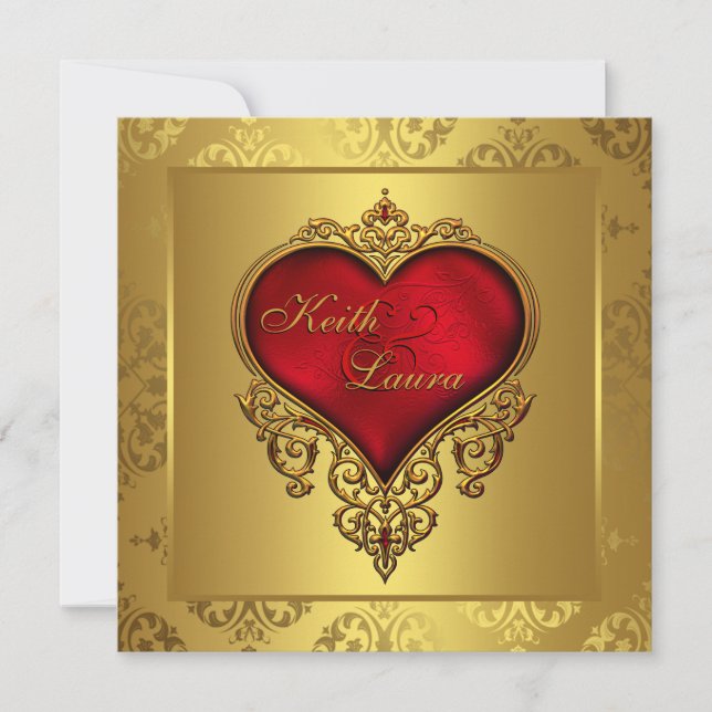 Convite Casamento Elegante em Vermelho e Dourado (Frente)