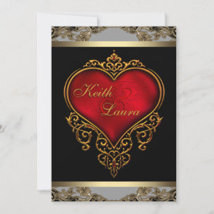 Convite Casamento Elegante em Vermelho, Preto e Dourado