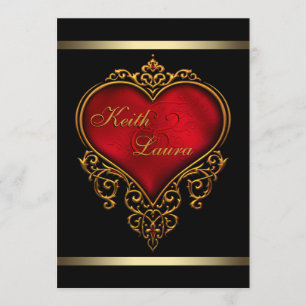 Convite Casamento Elegante em Vermelho, Preto e Dourado