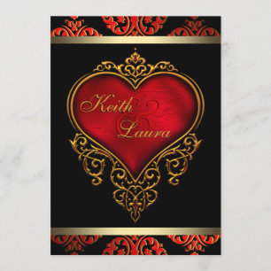 Convite Casamento Elegante em Vermelho, Preto e Dourado