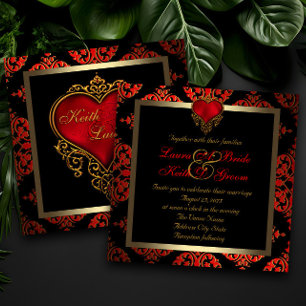 Convite Casamento Elegante em Vermelho, Preto e Dourado