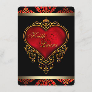 Convite Casamento Elegante em Vermelho, Preto e Dourado