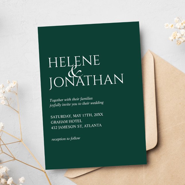 Convite Casamento Elegante Emerald Verde Mínimo Moderno (Modern Minimal Emerald Green Elegant Wedding Invitation)