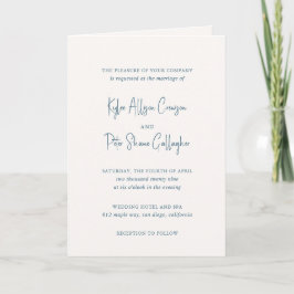 Convite Casamento Elegante Escrito à Mão em Azul Moderno