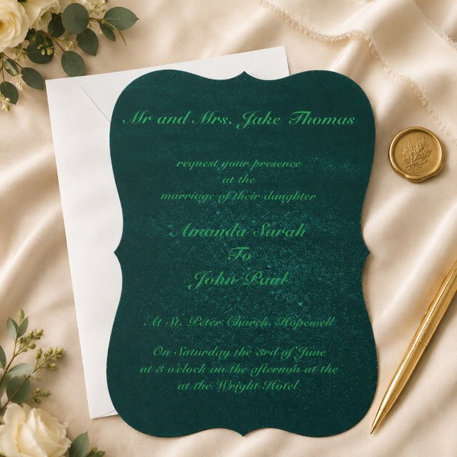 Convite Casamento Elegante Esmeralda Verde (Criador carregado)