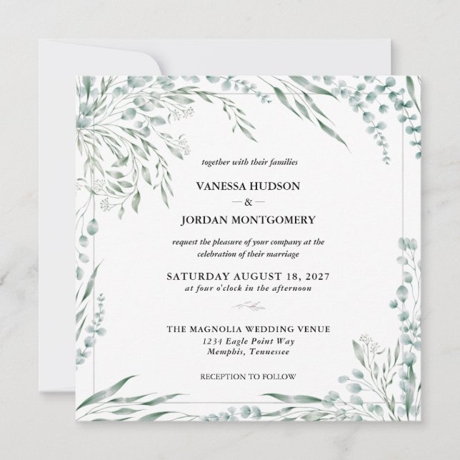 Convite Casamento Elegante Eucalyptus (Frente)