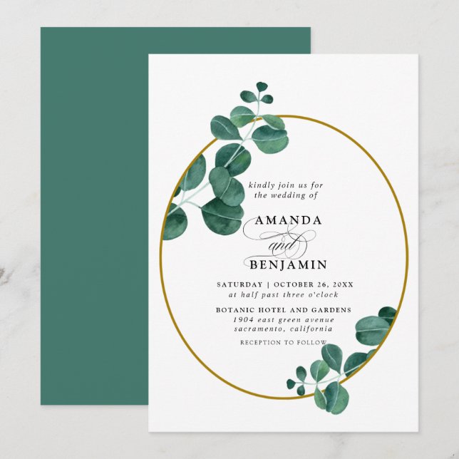 Convite Casamento Elegante Eucalyptus (Frente/Verso)
