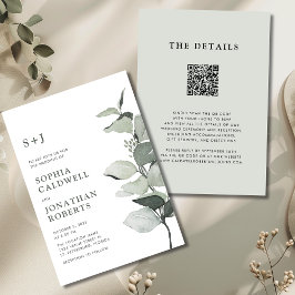 Convite Casamento Elegante Eucalyptus Código QR