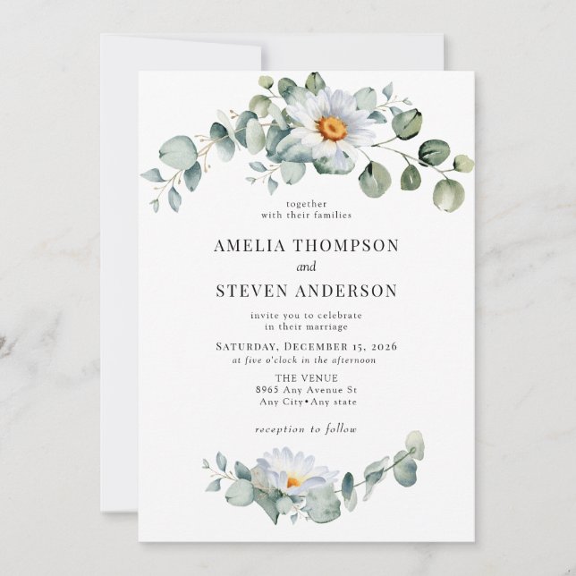 Convite Casamento Elegante Eucalyptus Floral (Frente)