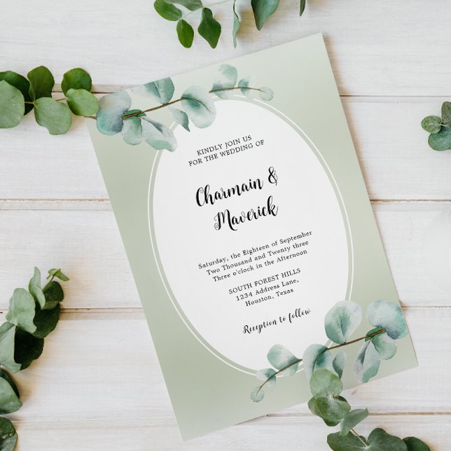 Convite Casamento Elegante Eucalyptus folha Greenery (Criador carregado)