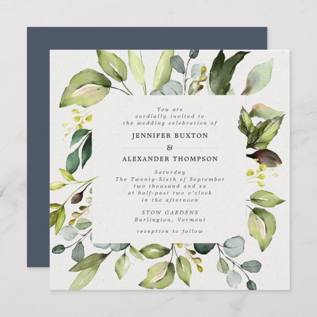 Convite Casamento Elegante Eucalyptus Greenery (Frente/Verso)