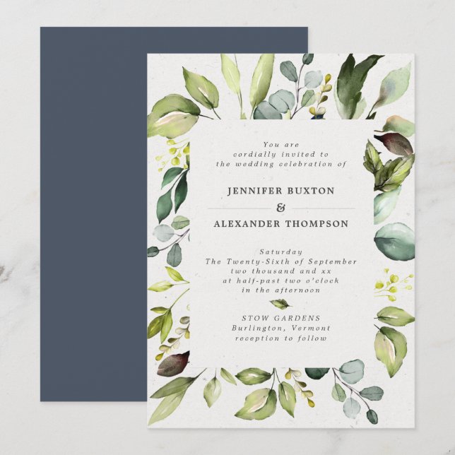 Convite Casamento Elegante Eucalyptus Greenery (Frente/Verso)