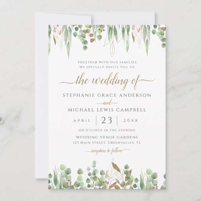 Convite Casamento Elegante Eucalyptus Greenery (Frente)