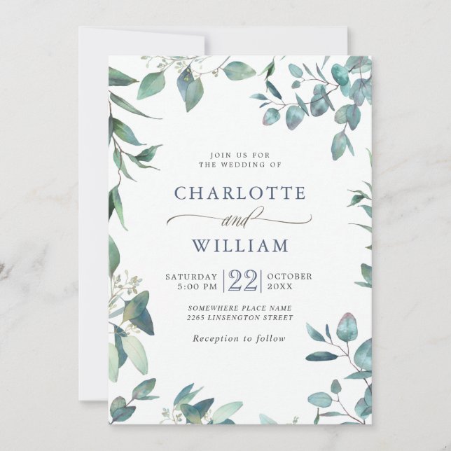 Convite Casamento Elegante Eucalyptus Greenery (Frente)