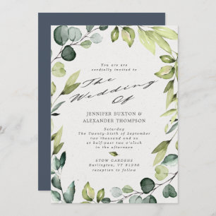 Convite Casamento Elegante Eucalyptus Greenery Calligraphy