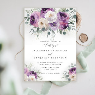 Convite Casamento Elegante Eucalyptus Purple Ivory Floral