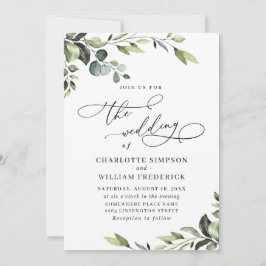 Convite Casamento Elegante Eucalyptus Watercolor Greenery
