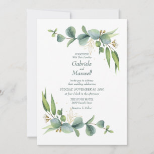 Convite Casamento Elegante Eucalyptus White e Greenery