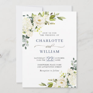 Convite Casamento Elegante Eucalyptus White Roses Greenery
