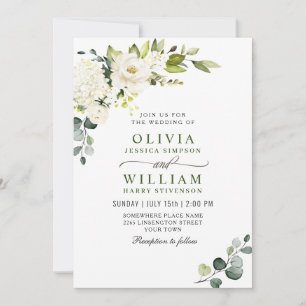 Convite Casamento Elegante Eucalyptus White Roses Greenery