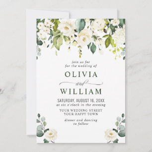Convite Casamento Elegante Eucalyptus White Roses Greenery