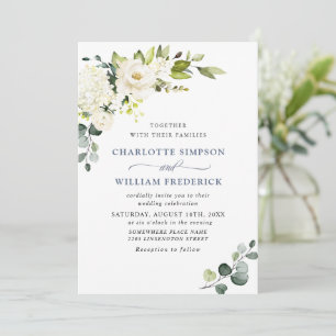 Convite Casamento Elegante Eucalyptus White Roses Greenery